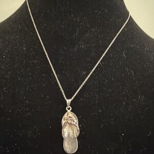Vintage Hawaiian PCU 925 Sterling Silver Slipper Amethyst Pendant